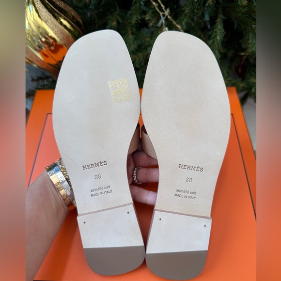 Hermes Oran Beige Perlino Epsom Leather Blush Sandals Flats all sizes - Picture 12 of 14